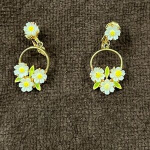 Floral Gold and White Earrings